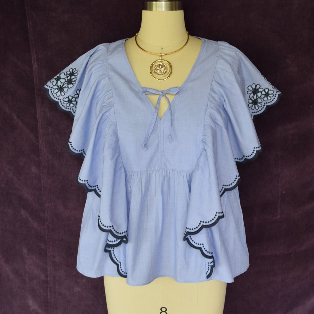 KATE SPADE scallop Chambray crochet lace tunic top - Picture 4 of 8
